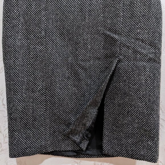 Wool Pencil Skirt 6 Black & White Dot Weave Career Office Dark Academia Winter - Picture 2 of 5